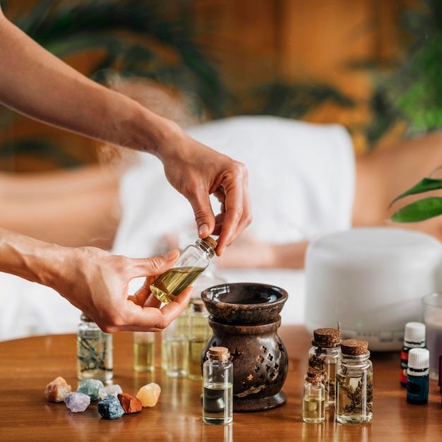 Handmade essential oil with herbal and plant-based ingredients